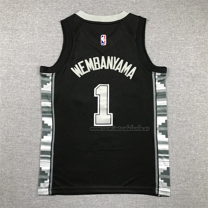 Camiseta Nino San Antonio Spurs Victor Wembanyama NO 1 Statement 2022-23 Negro